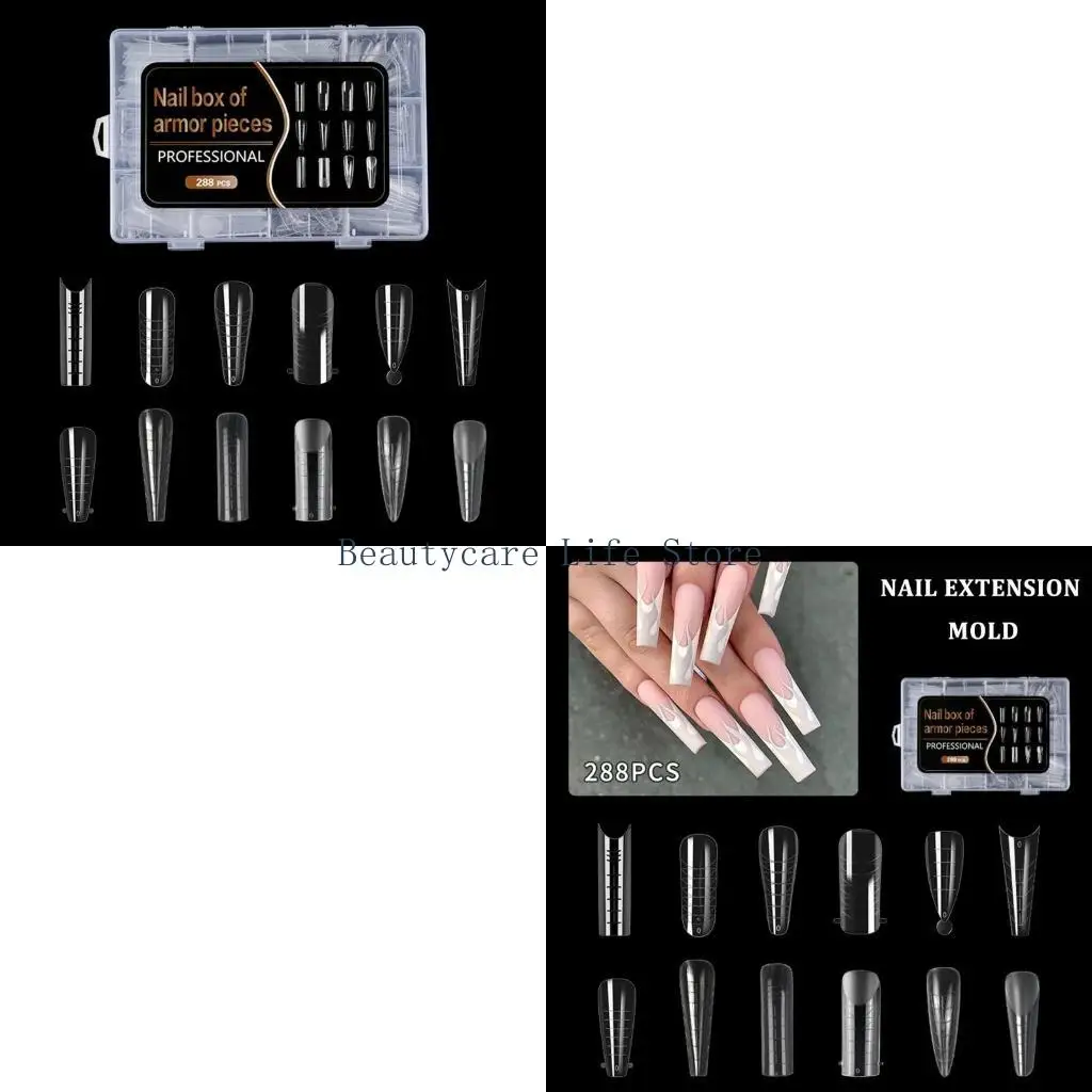 652C 288 Pieces Nails Forms Set Nails Extension Molds 12 Types Shapes Manicure Supplies Acrylic Nails Extension Tips