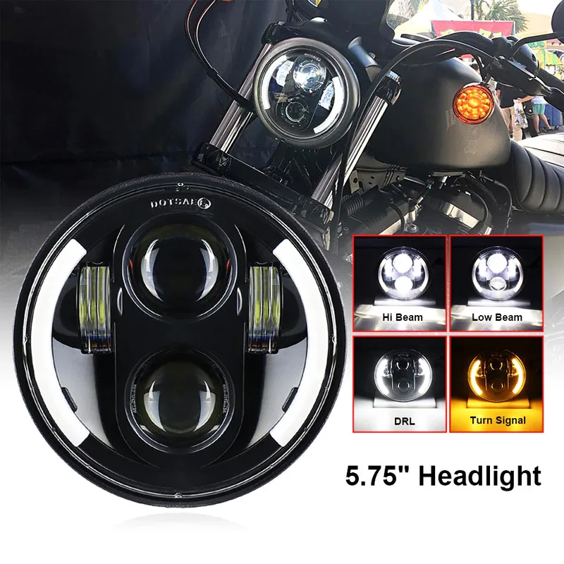 

5.75 inch LED Headlight Projector Halo Ring Motorcycle 5 3/4" High Low Beam DRL Turn Signal for Sportster Dyna Iron 883