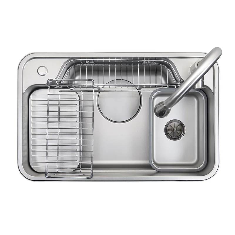 

Handmade Single Bowl Kitchen Sink 304 Stainless Steel Deep Undercounter Design Portable Feature Nano Surface Brass Faucet-less