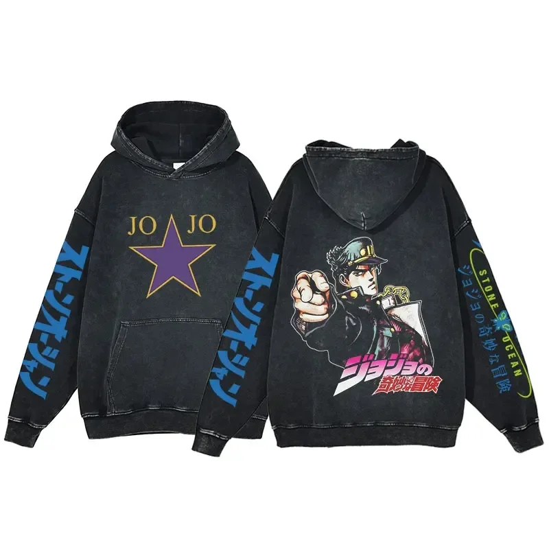 أنيمي هوديس للرجال النساء خمر حمض غسل البلوز القمم مقنعين البلوز مع جيب الكنغر عادية Harajuku الشارع الشهير #5