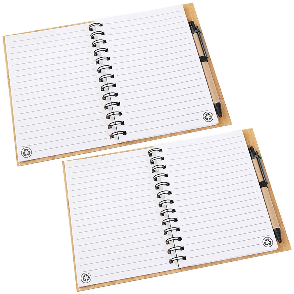 1Set Bamboo Cover Spiral Notebook Decorative Notepad for Students Learning Office Journaling Portable Planner Memo Pad