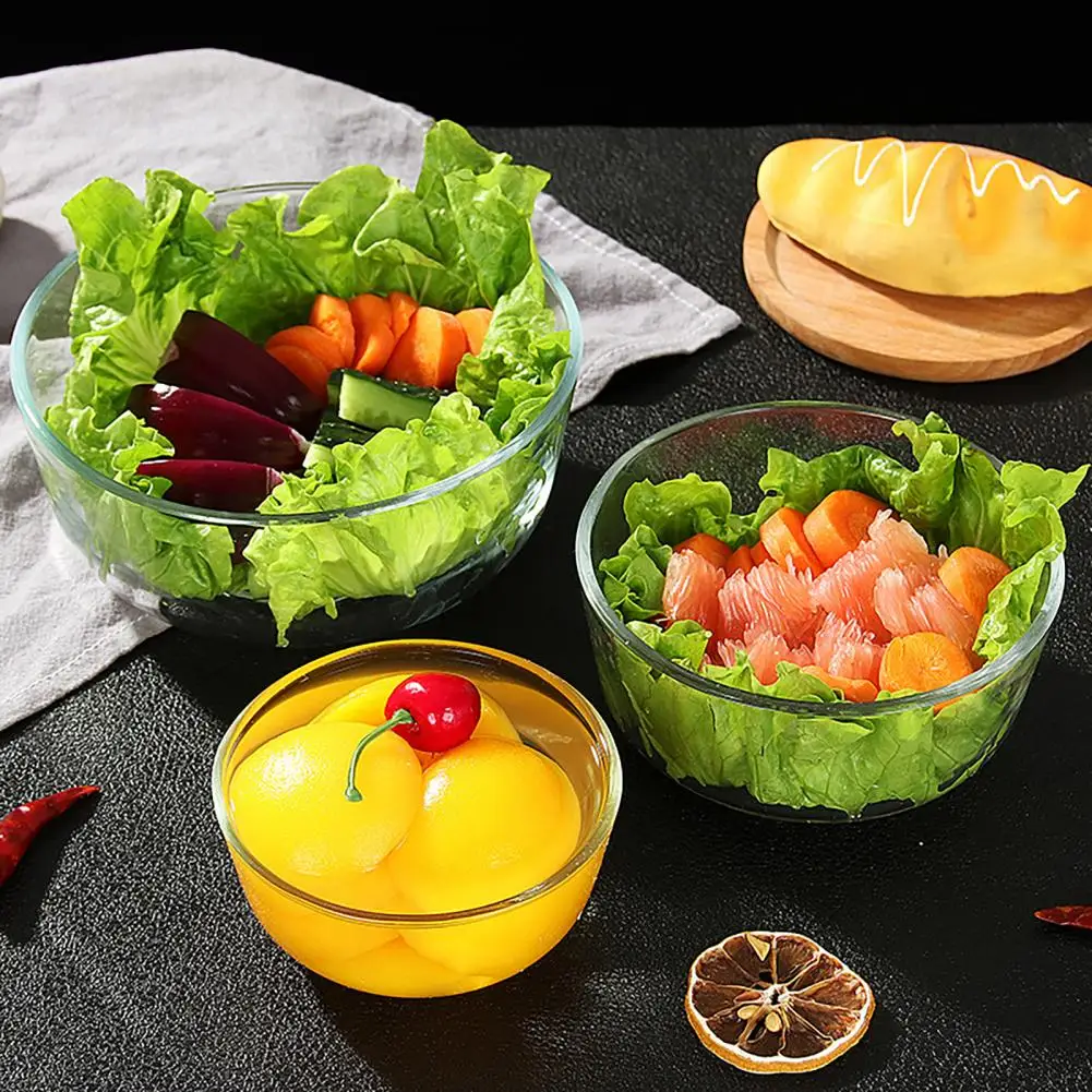 Glass Mixing Bowl Salad Bowl Thickened Serving Bowl for Salad Soup Noodles Oatmeal Round Dish Reusable Kitchen Dinnerware