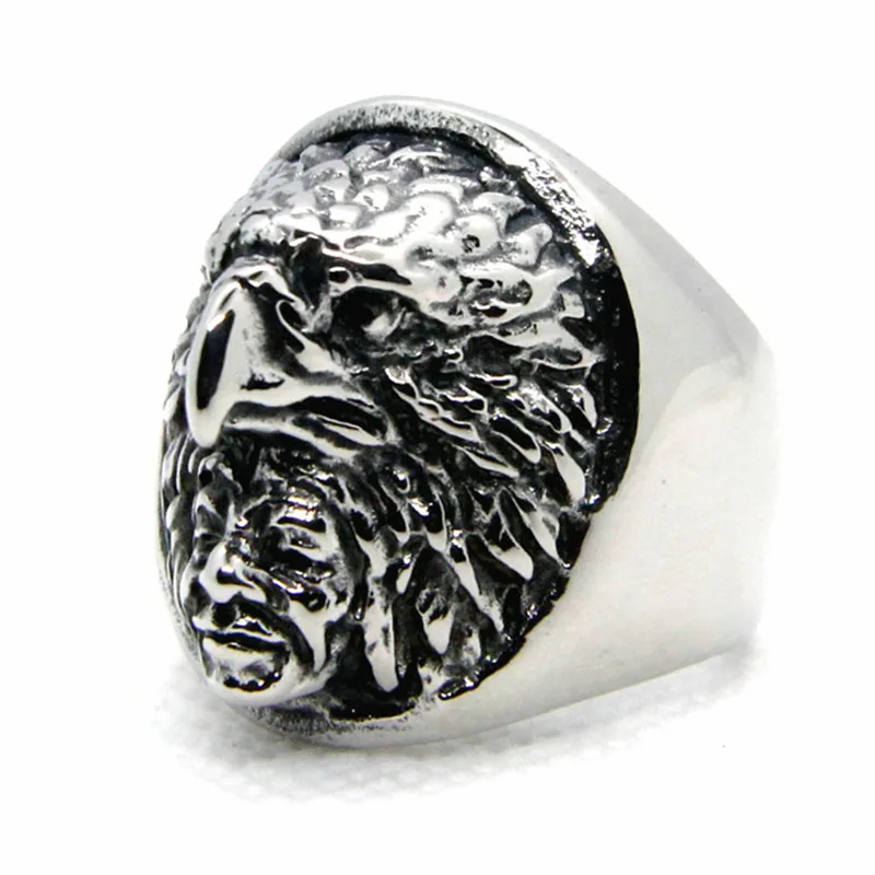 Stainless Steel Hawk Ring Skyhawk Sculpture Men Biker Punk Eagle Ring