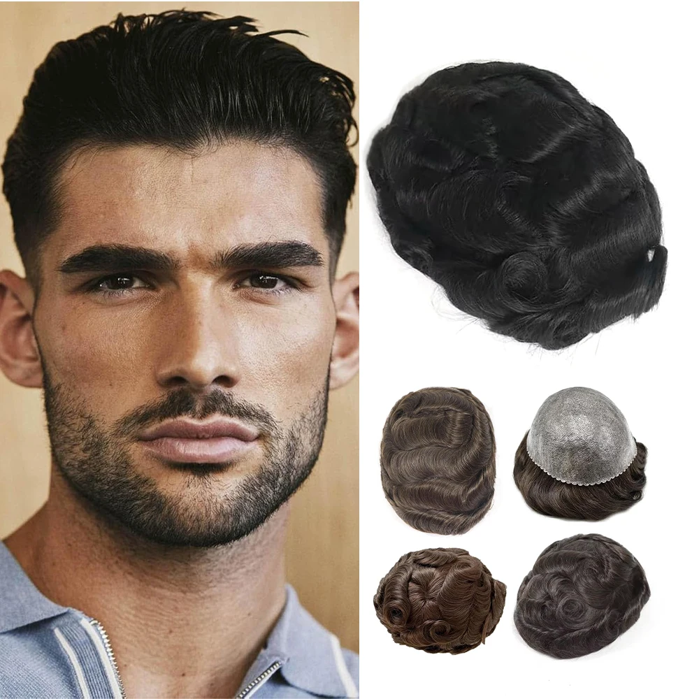 

【TIMIA】Мужской парик из мягкого полиуретана, толщина 0,1 мм, коричнево-черный, плотность 130%, 8''x10'', невидимая основа, мужской накладной парик