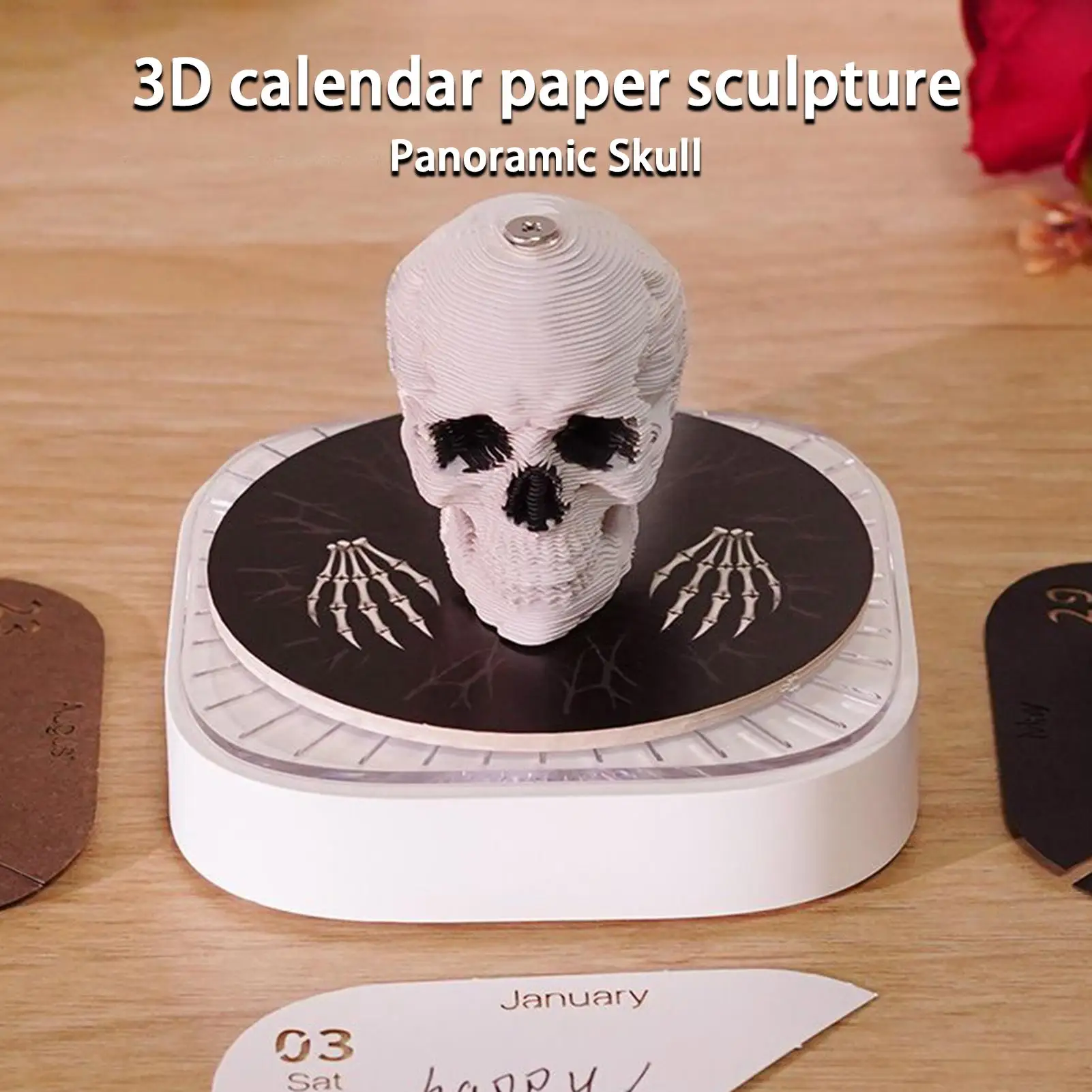 Calendario Time Piece 2026 Calendario artistico con scultura in carta a forma di teschio 3D Blocco note Scultura in carta per assistenti esecutivi