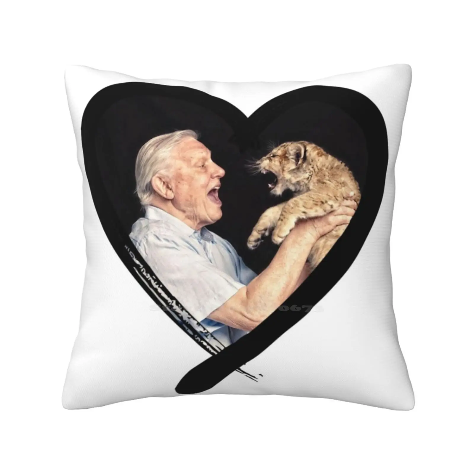 David Attenborough-National Treasure And Natural Historian-With Cute Cub In A Heart Throw Cushion Pillow Cover Sir David