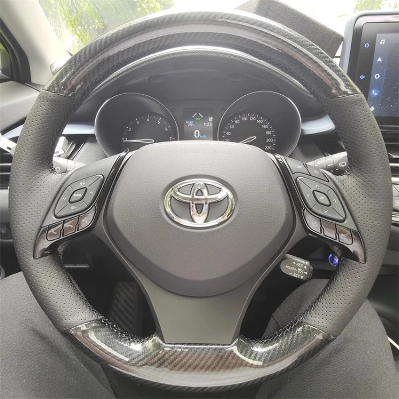 

For Toyota C-HR CHR 2016-2019 Izoa 2018 2019 auto part Hand Stitched black Carbon Fiber Genuine leather Car Steering Wheel Cover