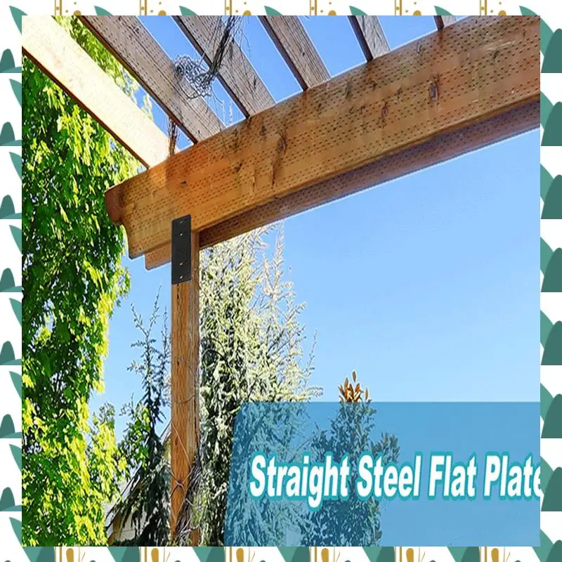 abyk-post-to-connectors-4pcs-straight-steel-flat-plate-mending-plate-i-shape-bracket-black-powder-coated-i-strap-easy-t