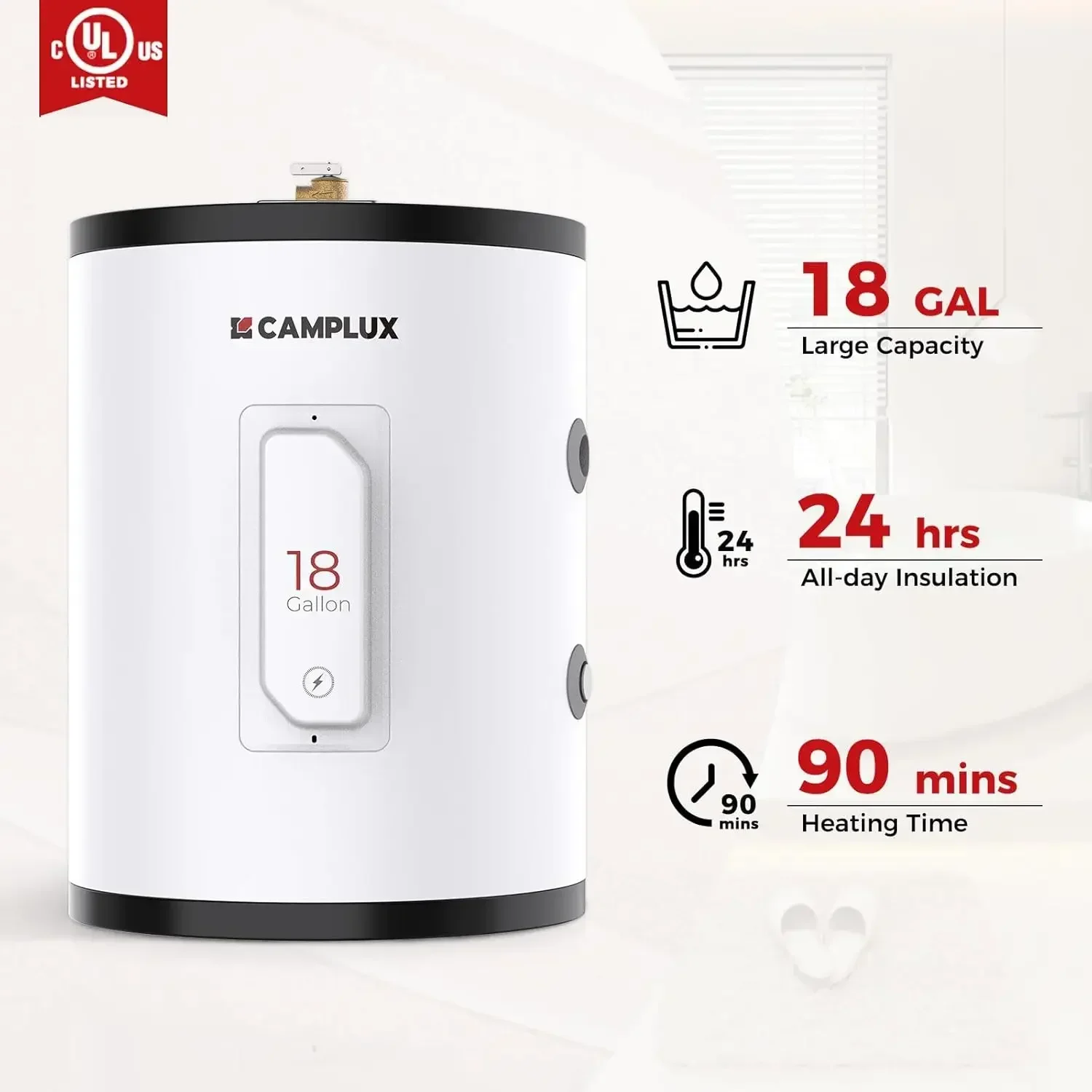 Tank Water Heater Electric,18 Gallon Point of Use Instant Hot Water Heater 120v 1500W, Built-in Reliable T&P Relief Valv