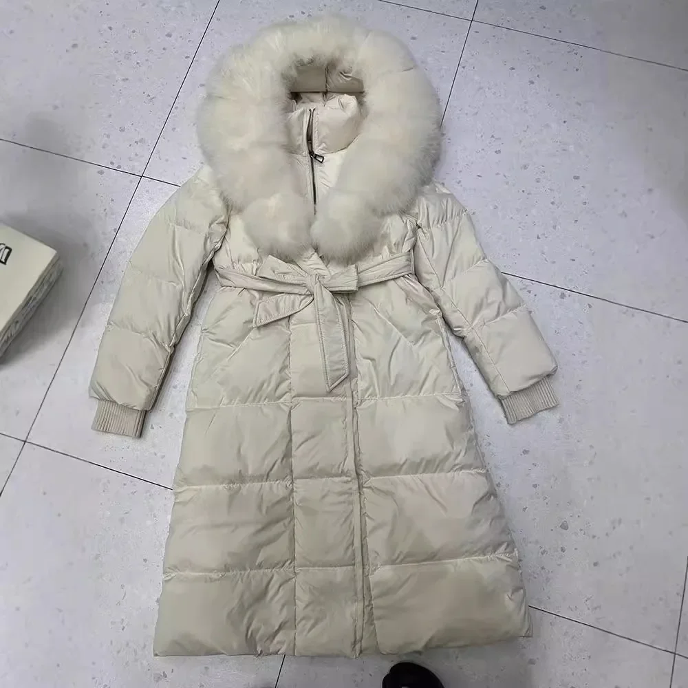 المرأة ملابس خارجية التخسيس صدرية بطول الركبة معطف مقنع سميكة طويلة الثعلب الفراء طوق أسفل سترة الشتاء نمط جديد #5