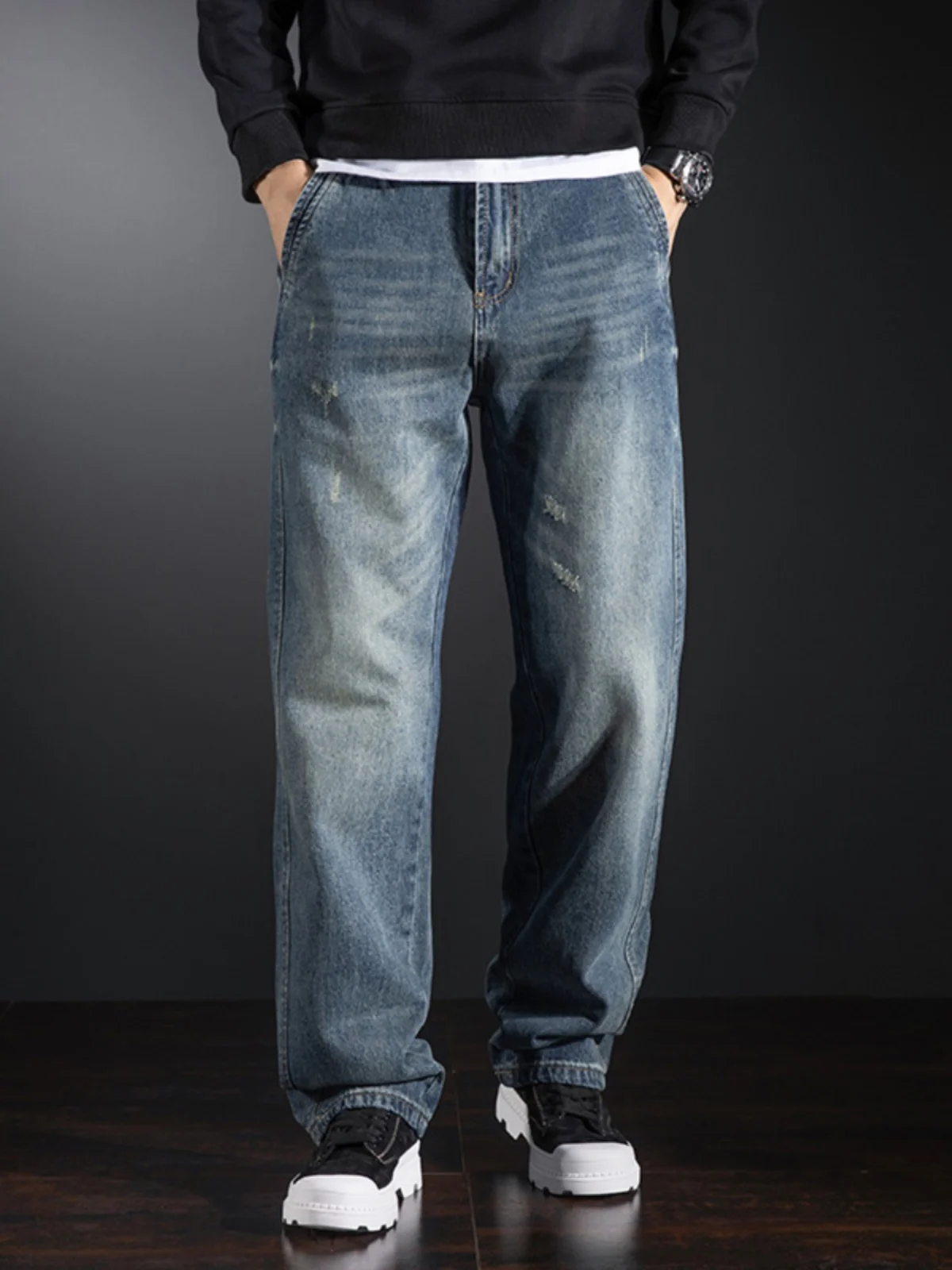 

Мужские джинсы YANDONG больших размеров, свободного кроя, повседневные, из денима, с эффектом потертости, прямые, с расклешением, осенне-зимние, модные, со средней посадкой, длинные