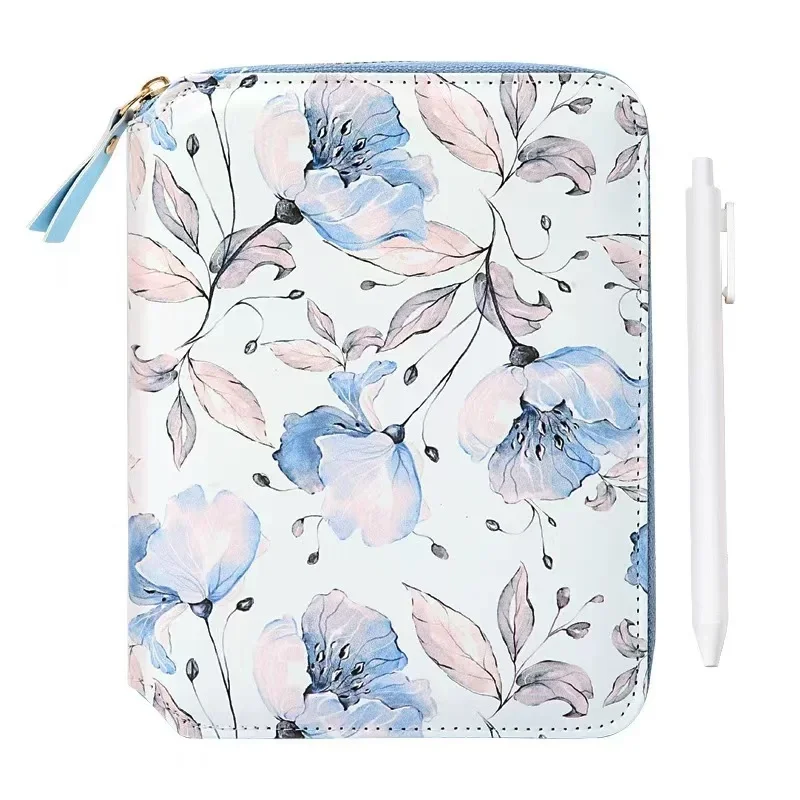 Floral Printing Zipper Bag Weekly Planner PU Cover Daily Plan Agenda Notepad Cute Journal Travelers Notebook Budget Book Diary