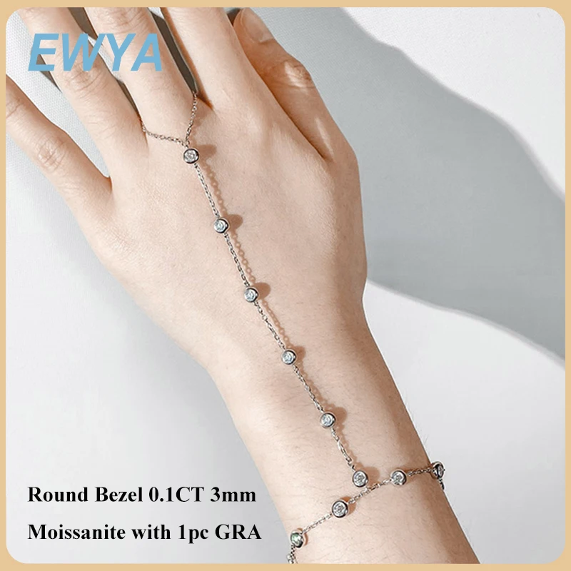 

EWYA 3mm Round Bezel Moissanite Bracelets for Women 14-21cm Adjustable Chain GRA Certified s925 Silver Diamond Bubble Bracelet