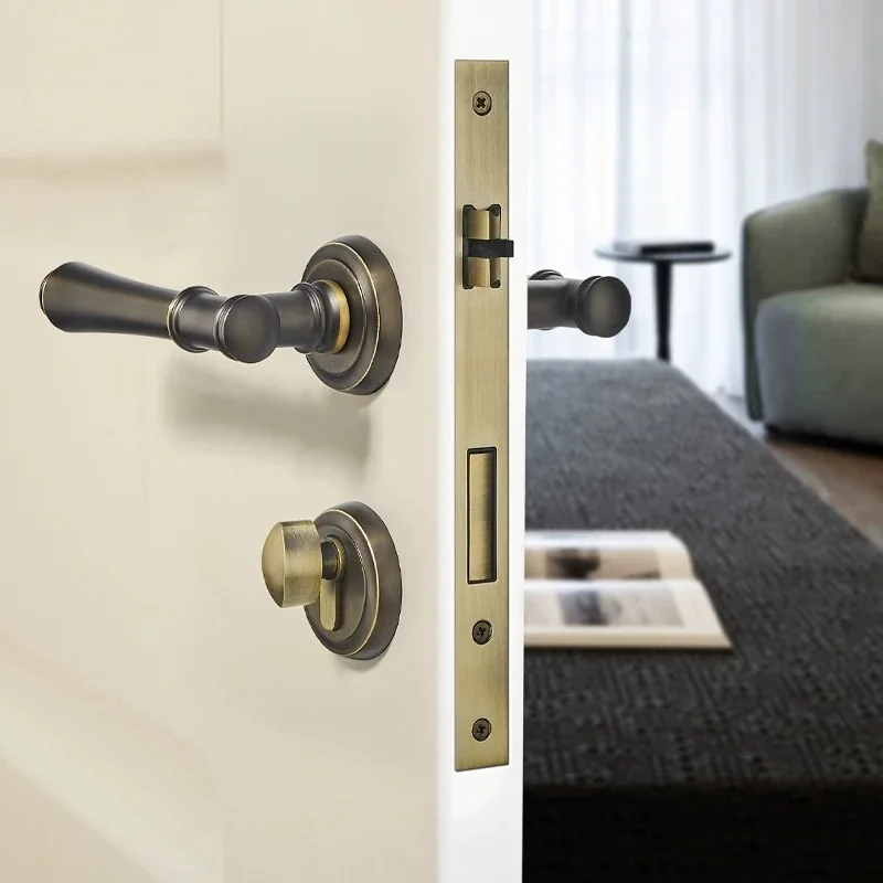 Copper door lock Modern minimalist key Bedroom lock Interior door lock Room door lock, wooden