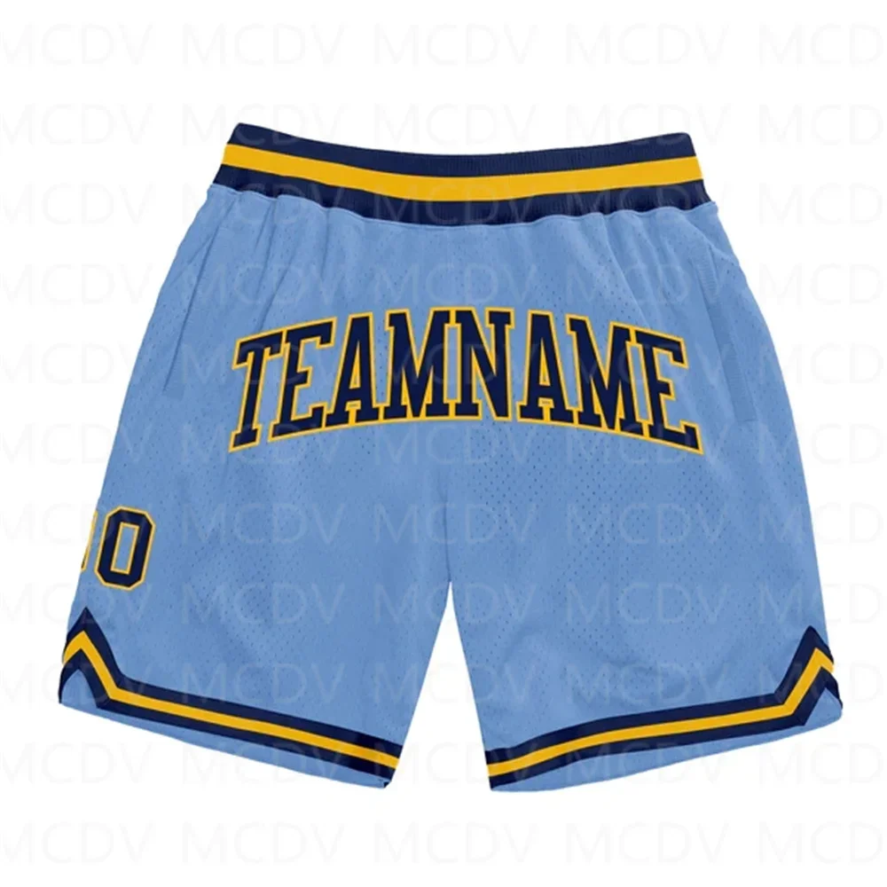 Short de basket-ball bleu clair personnalisé pour homme, authentique, imprimé intégral en 3D, short de plage à séchage rapide, marron