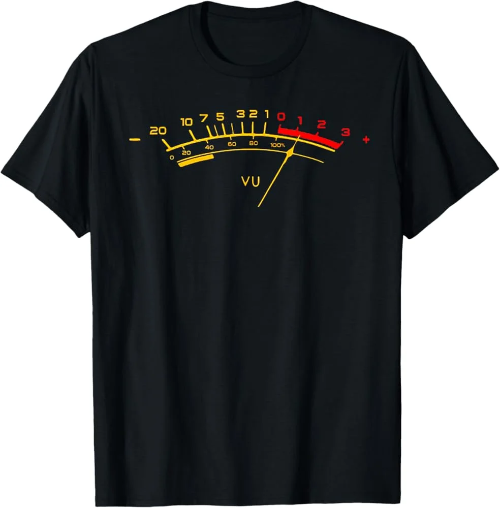 Funny Vintage Volume Meter Men's T Shirt Women Cotton Tee Summer Spring Novelty Oversized Humor Streetwear Engineer Lovers Gifts