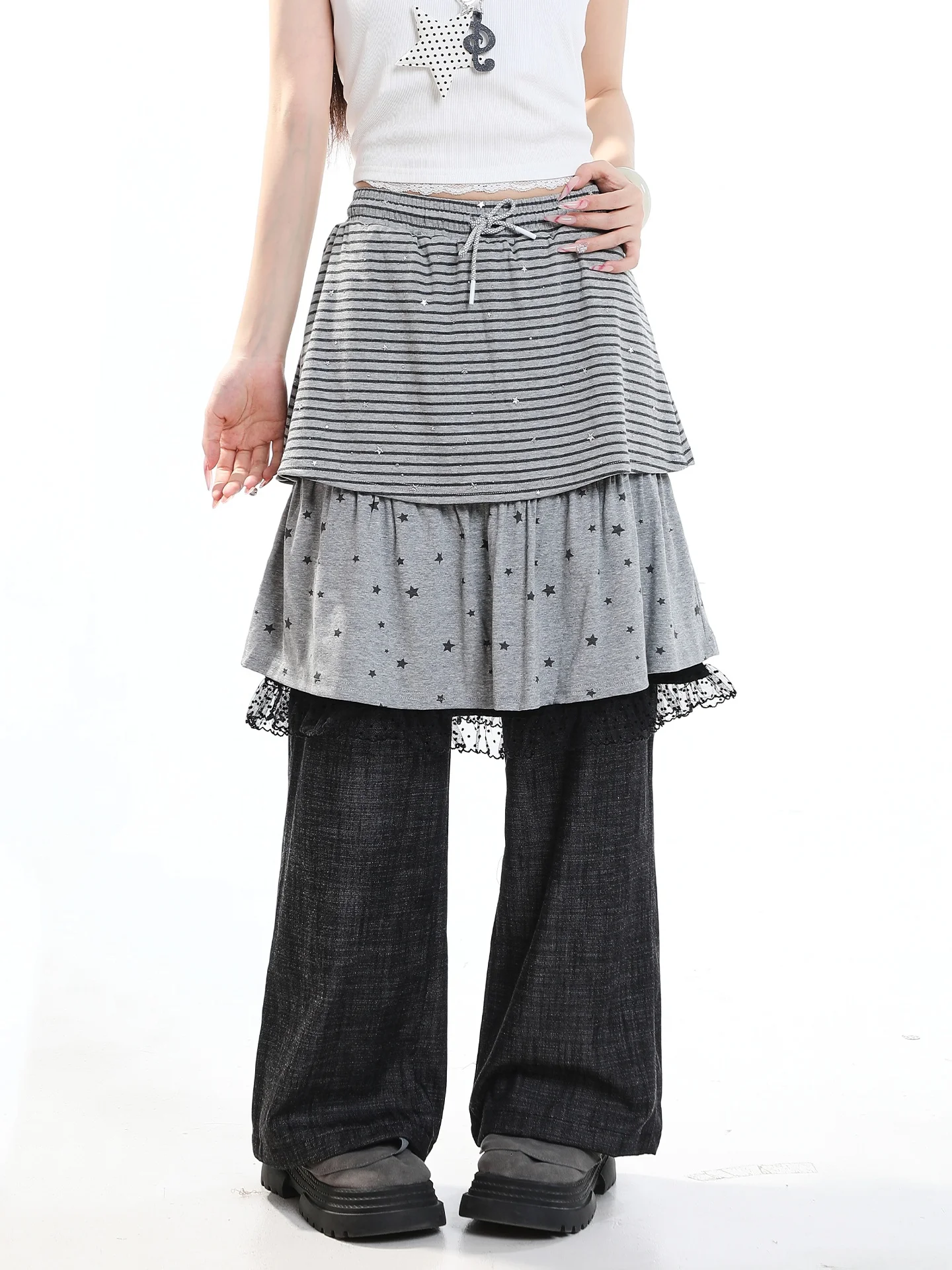 Casual High Waist Wide Leg Jeans Women's Autumn Slimming Drapey Skirt Design False Two-Piece Pants Comfortable Loose Fit Jeans