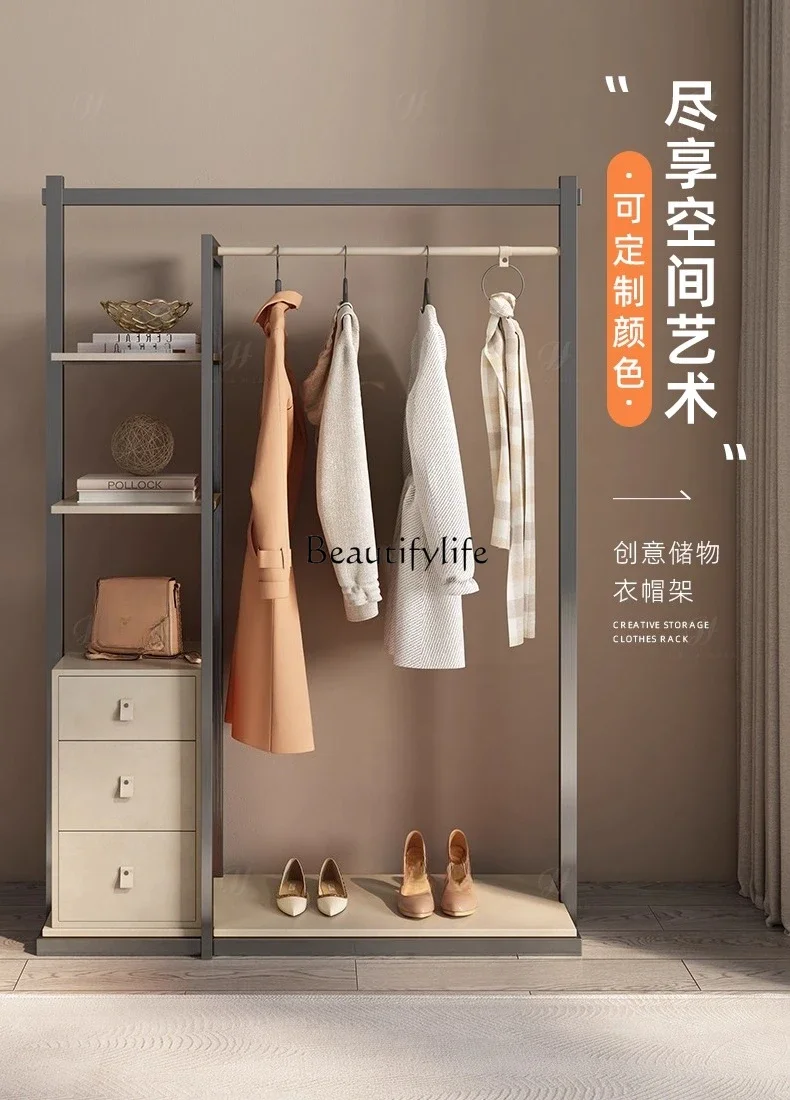 

yj5Italian Minimalist Light Luxury Coat Rack and Chest of Drawers Integrated Stainless Steel Floor Storage Rack