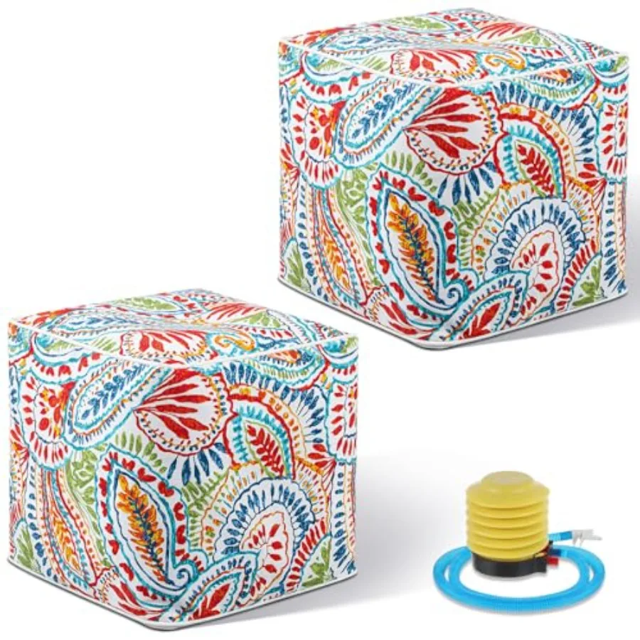 

Outdoor inflatable ottoman pouf: waterproof PVC, navy blue, portable with handle for patio, garden, camping, or pool use