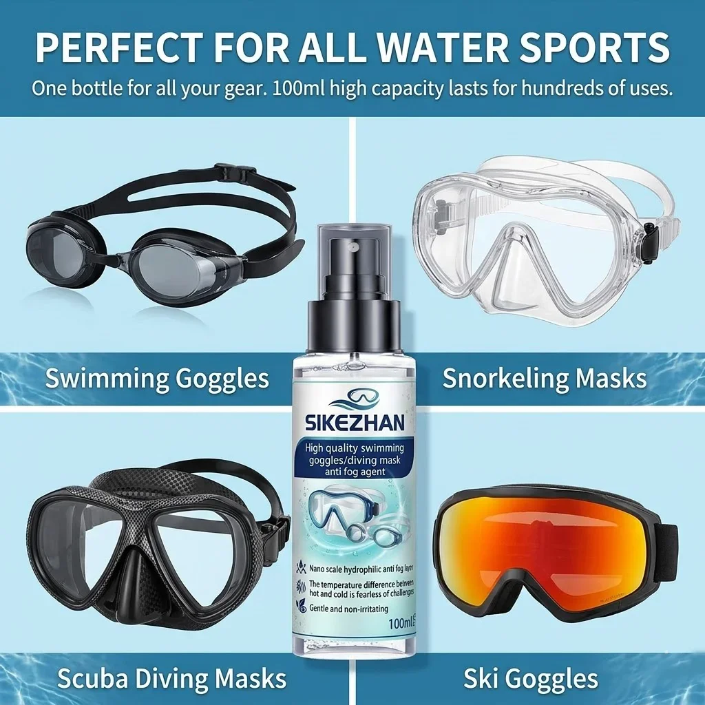 SIKEZHAN Anti-Beschlag-Spray für Schwimmbrillen und Tauchmasken, langanhaltender Entfogger, klarer Sichtlinsenreiniger, Schwimmbad-Zubehör – Detail 5