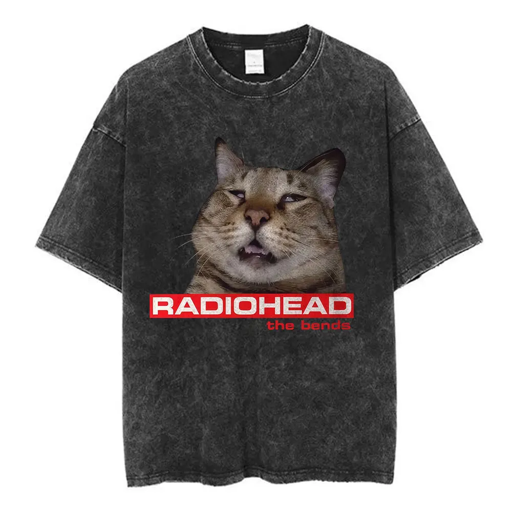 

Рок-группа Radiohead Забавные Radiocat The Bends Винтажные потертые футболки Мужская женская одежда Модные футболки в стиле хип-хоп Уличная одежда