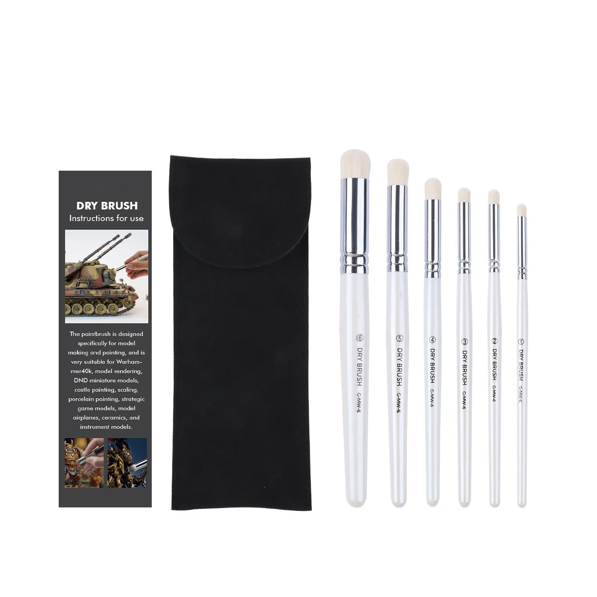 Handmade Cerâmica Modelo Brush Set, Escova a seco, Curto Redondo, Nylon Cabelo, Pintura a óleo, Aquarela, Pintura Mold, 6 Pcs