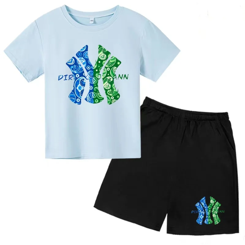

Children T-shirt+Shorts 2P Cool Charming Summer Brand Short-sleeved Fashion Letter Boys Girls 3-12Yrs Sports Casual Clothing Set