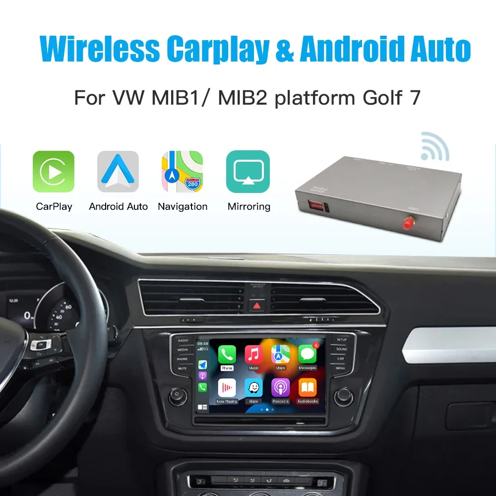 AUTOABC-Wireless Carplay Android Auto Tech Box pour VW, Volkswagen Skoda Octavia A5 Golf 7 Polo Passat B8 MIBI/MIB2 Mirror Link