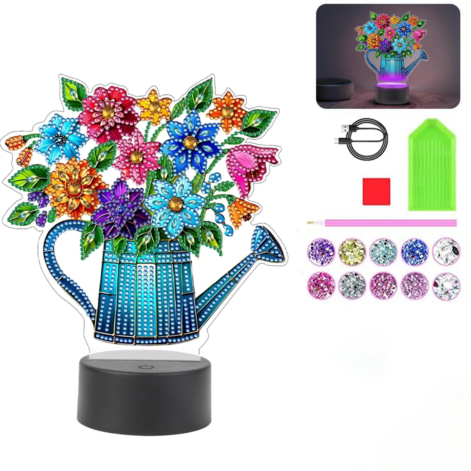

Acrylic Double Sided Butterfly Vase Diamond Painting LED Night Light for Desktop