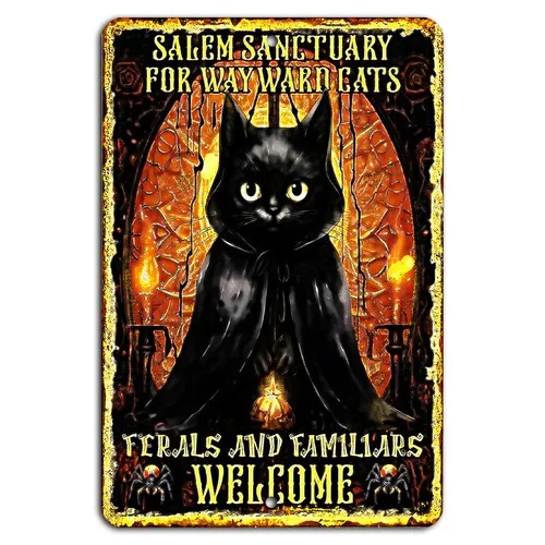 Spooky Cat Sanctuary Sign - Rustic Decor 8x12 Inch Aluminum-aluminum