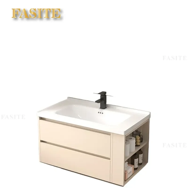 For Bathroom Wall Mounted Washbasin Cabinet Double Drawer Ceramic Integrated Sink Full Mirror Vanity Unit Space Saving