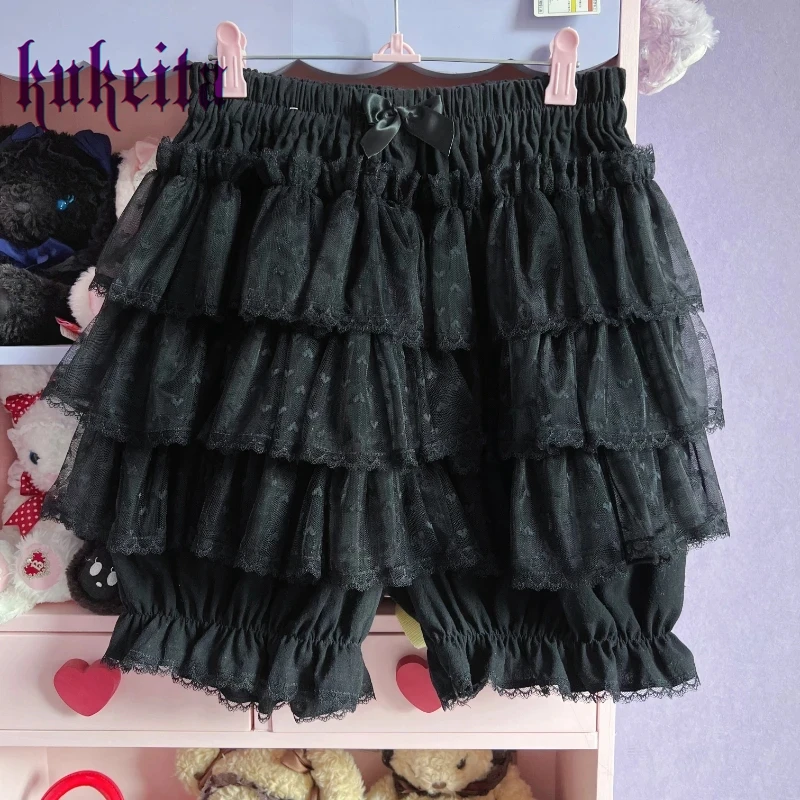 Harajuku Y2k Sweet Pink Bloomers Women Japanese Kawaii Lace Ruffles Lolita Cute Shorts Skirts Elastic Waist JK Pumpkin Pants