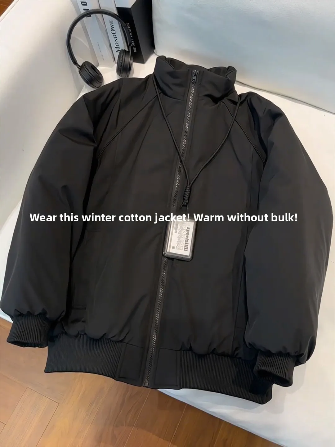 

Bla ort Flight Jaet Cotton Coat Men Winter Thi Warm Stand Collar Baseball Sle American ape Workwear Outerwear