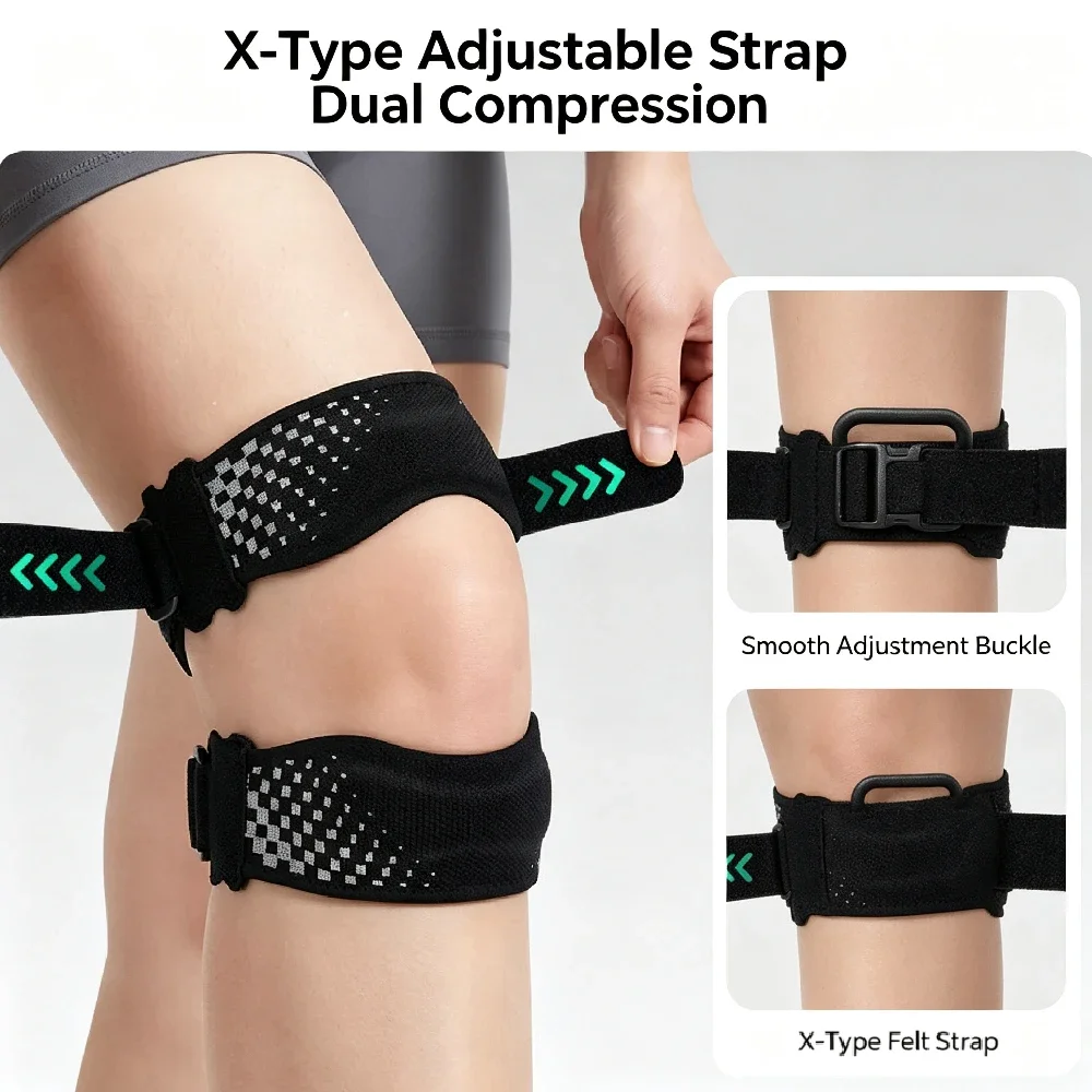 1/2/4Pcs X-Type Patella Knee Strap, Adjustable Compression Knee Brace with Silicone Pad for Running Gym Hiking Sports Men Women