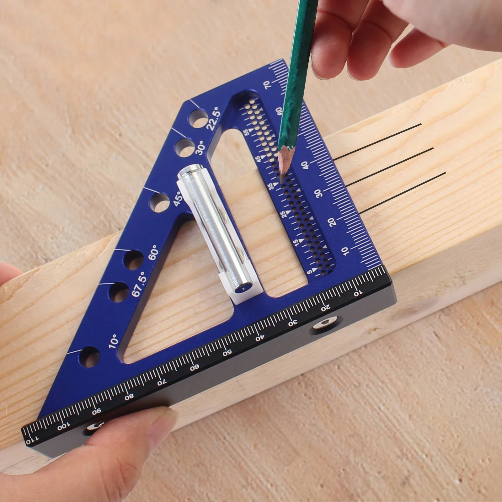 1Pc 3D Multi Angle Measuring Ruler 22.5-90 Degree Aluminium Carpentry Square Protractor Drawing Line Ruler Miter Triangle Layout