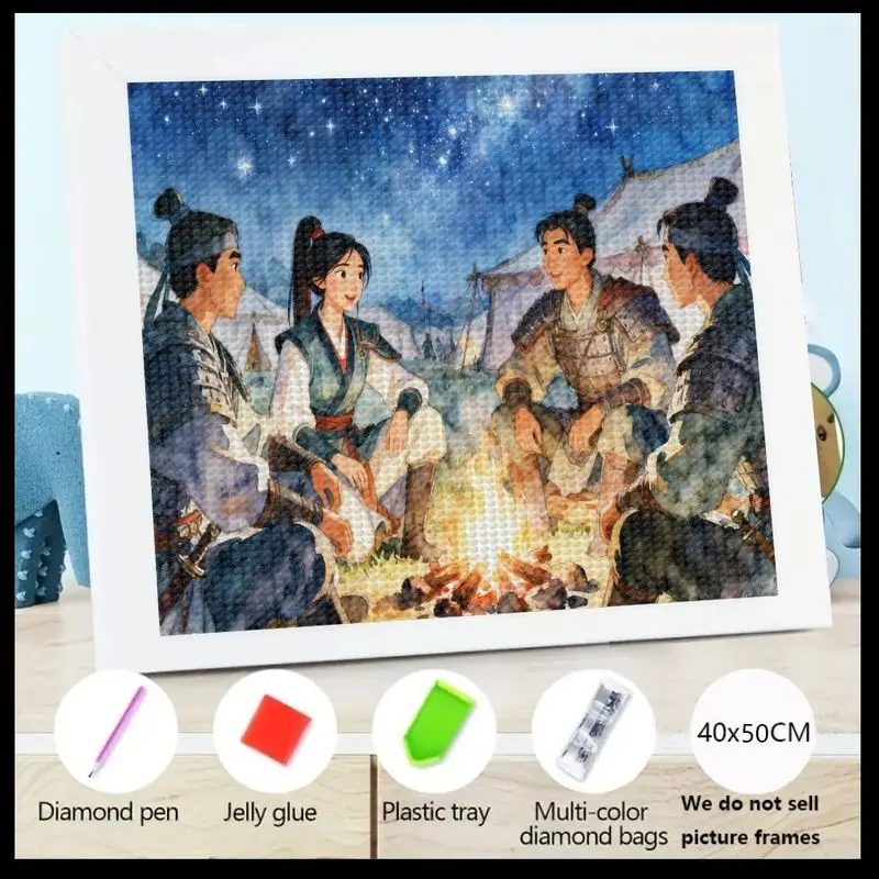 

1 шт., 40x50 см, 5D набор для алмазной живописи «сделай сам», полная дрель, анимированные персонажи в древнем стиле, сбор костра под звездным ночным небом,