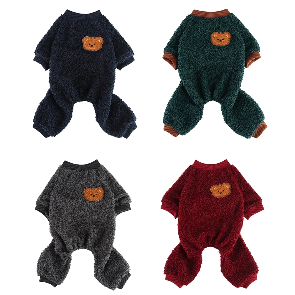 Soft Plush Dog Pajamas for Small Boys Girls Dog Onesie Puppy Jumpsuit Warm Stretchy Dog Pjs for Winter Home Indoor Cat Apparel