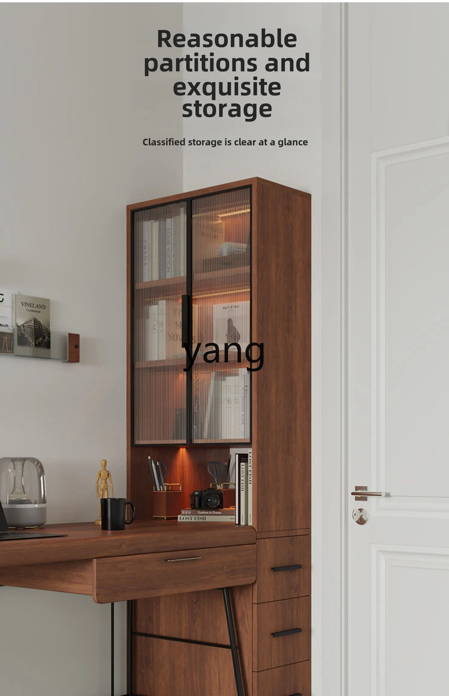 خزانة كتب بباب زجاجي وسحب جانبي من Lhh، رف زاوية من الخشب الصلب الفاخر عالي الإحساس #5