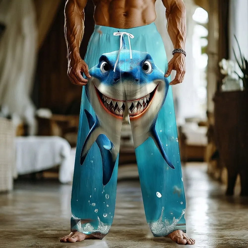 Men's 3D Animal Shark Sea Trousers Baggy Pants Casual Pants Mid Waist Funny Style Elastic Drawstring Waist Pants Fall Spring