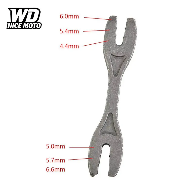 Motorcycle Spoke Tightening Wrench 6 in 1 With Heat Treated Steel Body and Six Open End Sizes for Reliable Spoke Nut Engagement