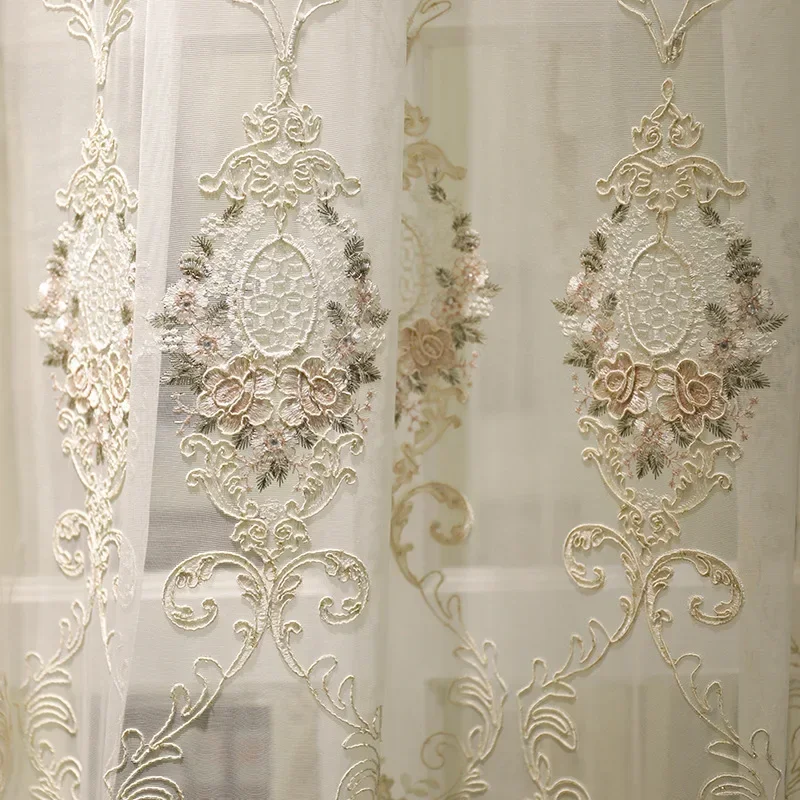 European Curtains for Living Dining Room Bedroom Luxury Turkish Embroidered Flower