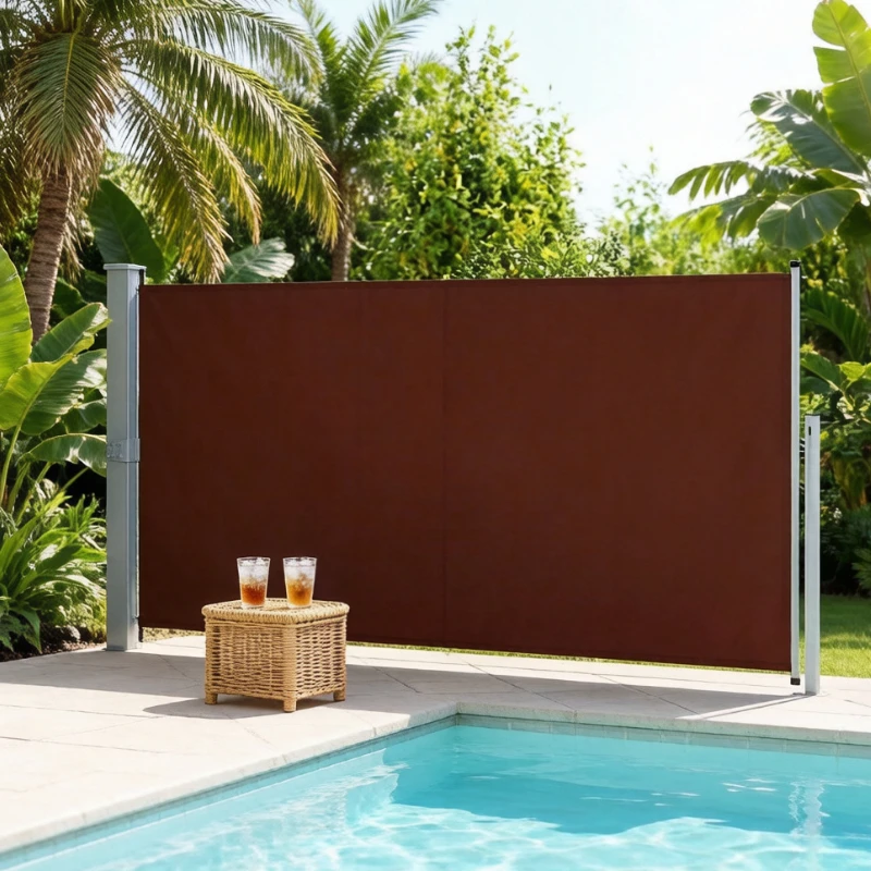 Ausziehbare Seitenmarkise, Sichtschutz für den Außenbereich, Wandmontierter Terrassenseitenschatten, Braun, 160x500 cm, Robuster Aluminiumrahmen, Teleskopischer Windschutz, Balkon-Rollo,