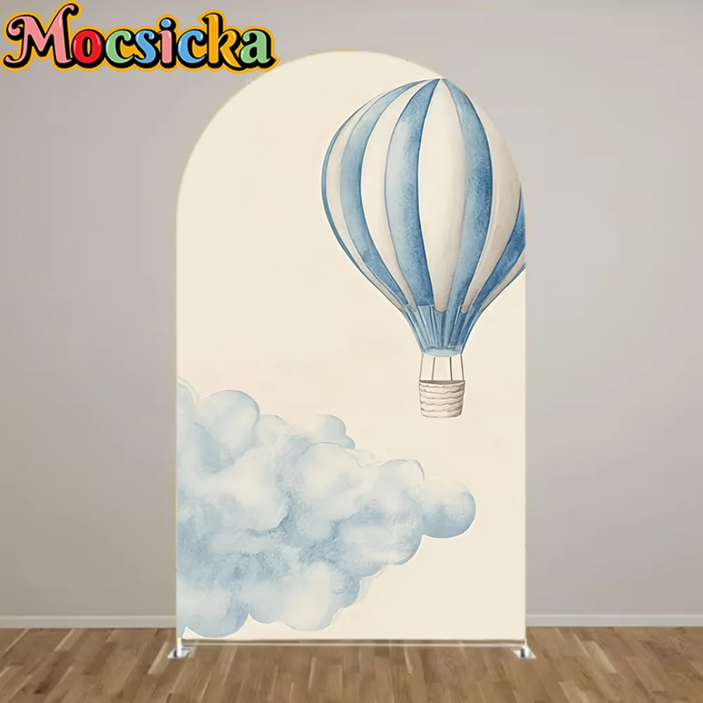 

Blue Hot Air Balloons Arch Cover Backdrop Newborn Baby Shower Birthday Party Decoraion Elastic Arch Background Photo studio