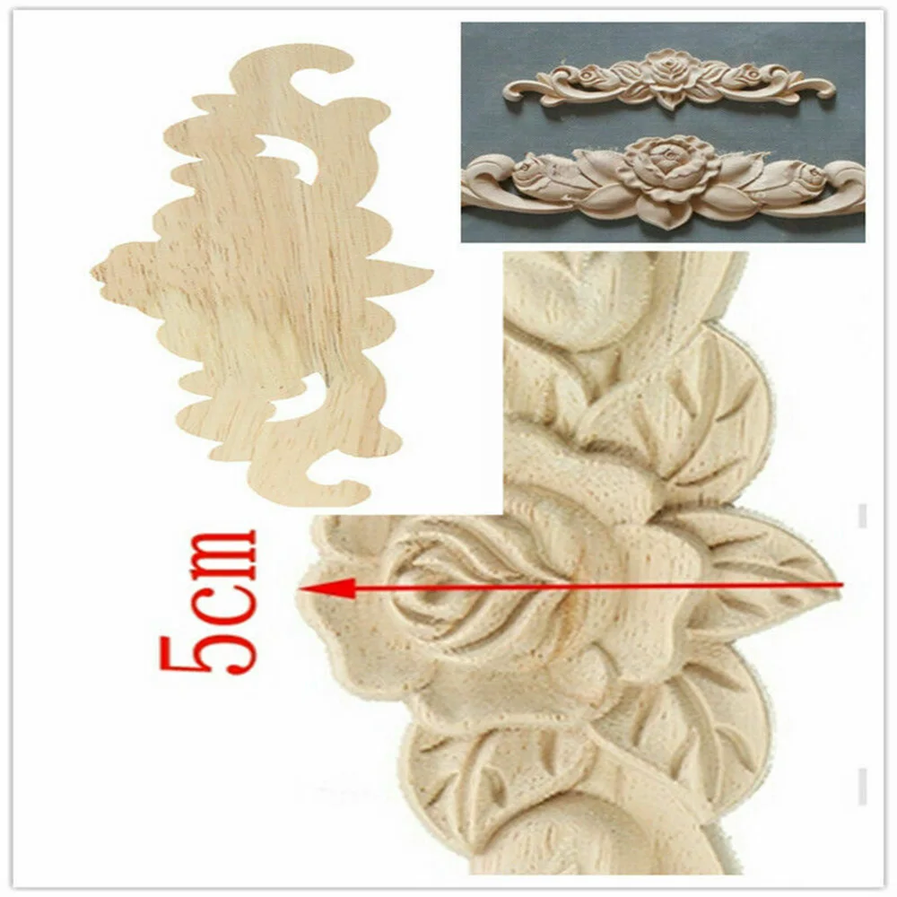 Woodcarving Decal Wood Applique Corner Decoration Floral Unpainted 1Pcs 20X5cm Classic Flower Pattern Furniture