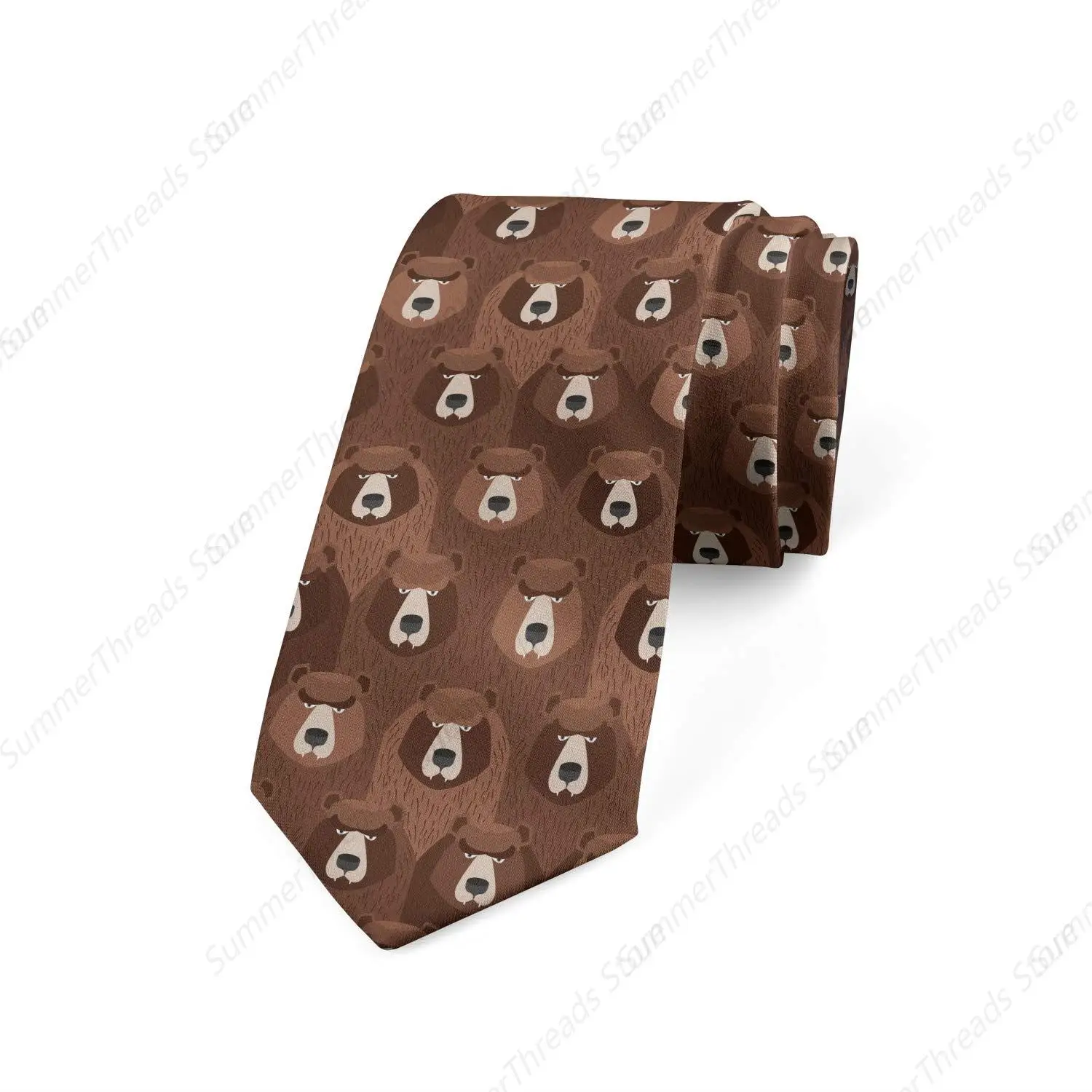 Men's Tie, Flock of Big Angry Bears Umber Brown and Cocoa