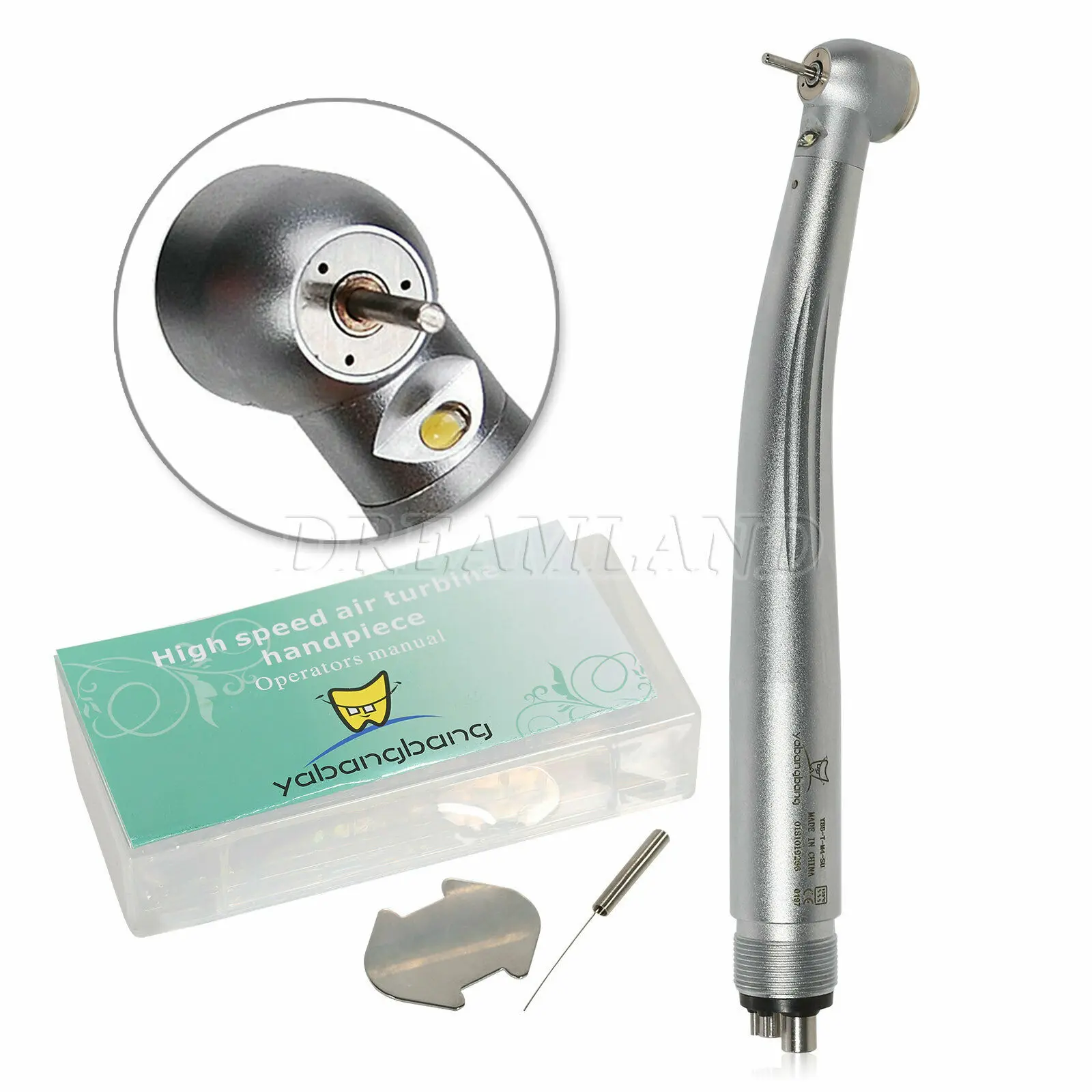 Yabangbang E-generator Dental LED Fiber Optic High Speed Handpiece Push Button Turbine 4 hole Fit Kavo