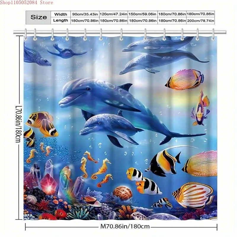 1pc dolphin seahorse animal shower  With Hooks Waterproof Mildew Proof Easy Install Washable