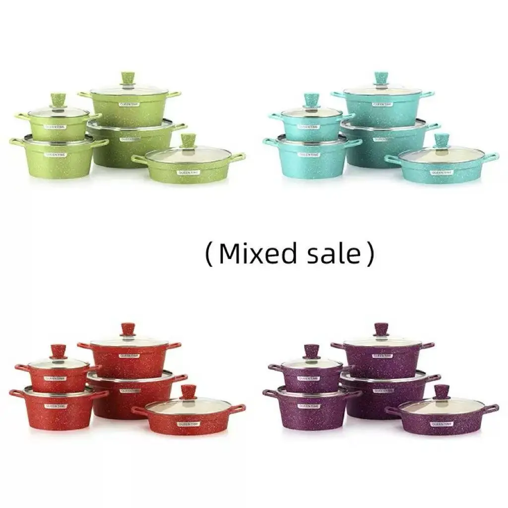 Classic 10pcs Casserole Set Traditional Die Casting Marble Coating CD Bottom Heat Resistant Cookware Sets