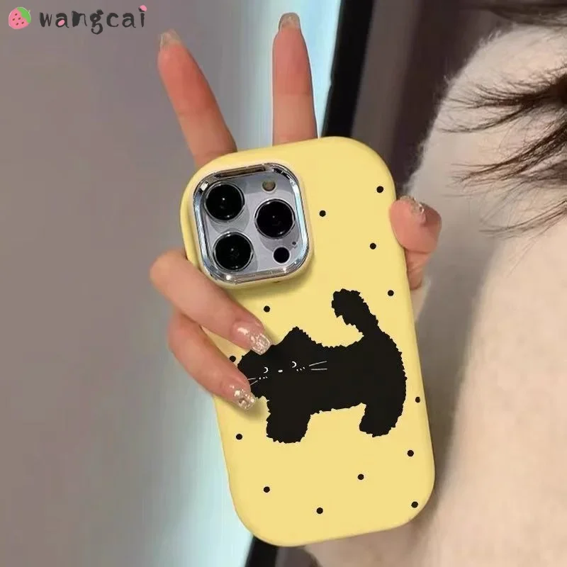 

For Samsung Galaxy A05S A15 A25 A24 A54 A53 S23 Plus Ultra S21 S20 FE A52S A03S A02S Phone Case Cute Polka Dot Black Cat Cover