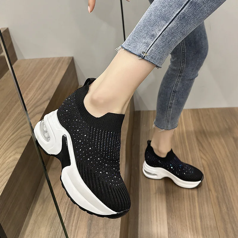 2023 New Women's  Ankle Shoes Spring Autumn Casual Thick-soled Air-cushion Shoes Woman Platform Height  Increased Wedges Shoes